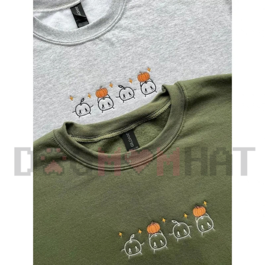 Embroidered Junimos with Pumpkins Cozy Gamer Crewneck Sweatshirt