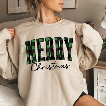 Merry Christmas Sweatshirt – Buffalo Plaid Sweater
