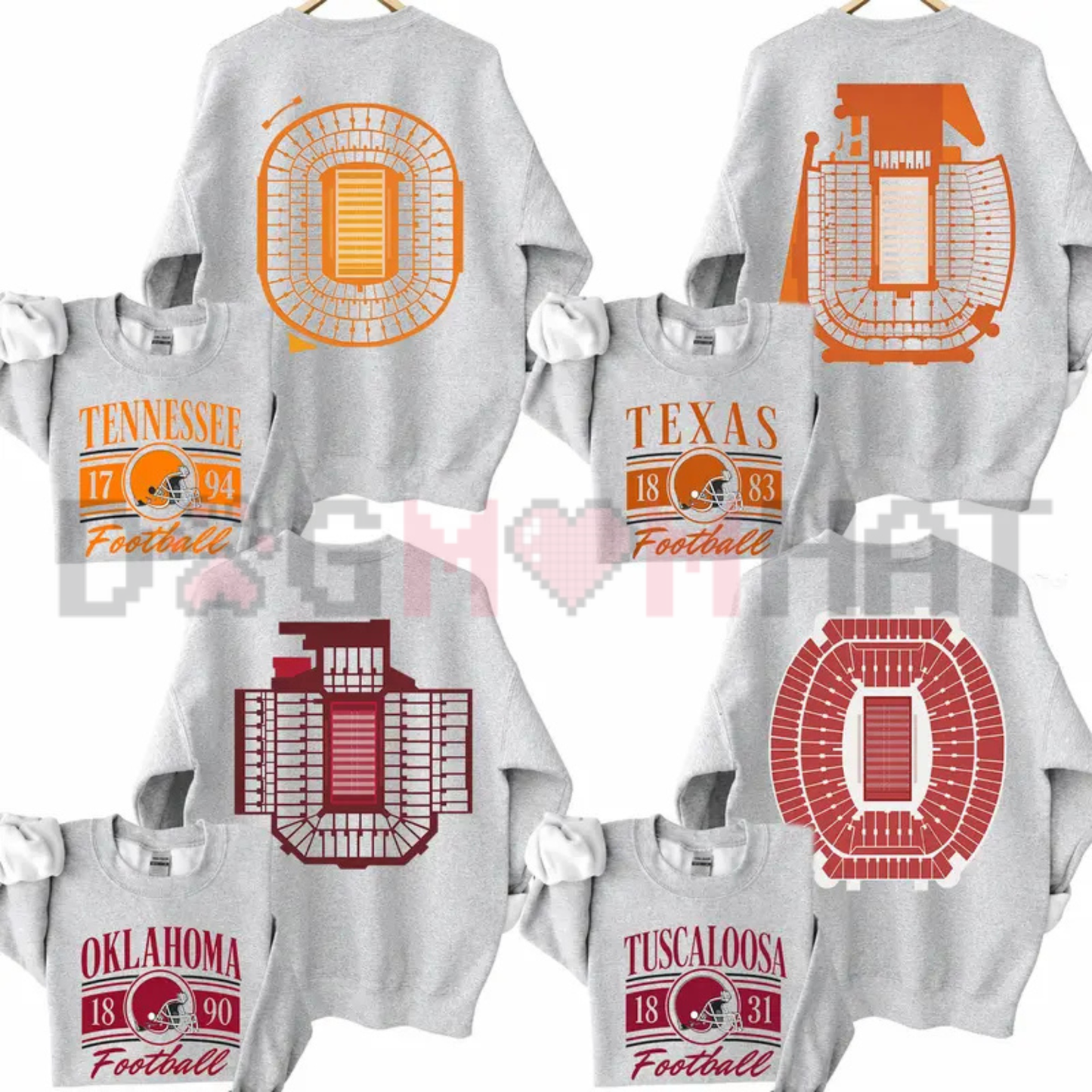 Retro College Stadium Football 2 Sided Graphic Sweatshirt - Vintage Ash Grey Soft Cotton Unisex Game Day Pullover
