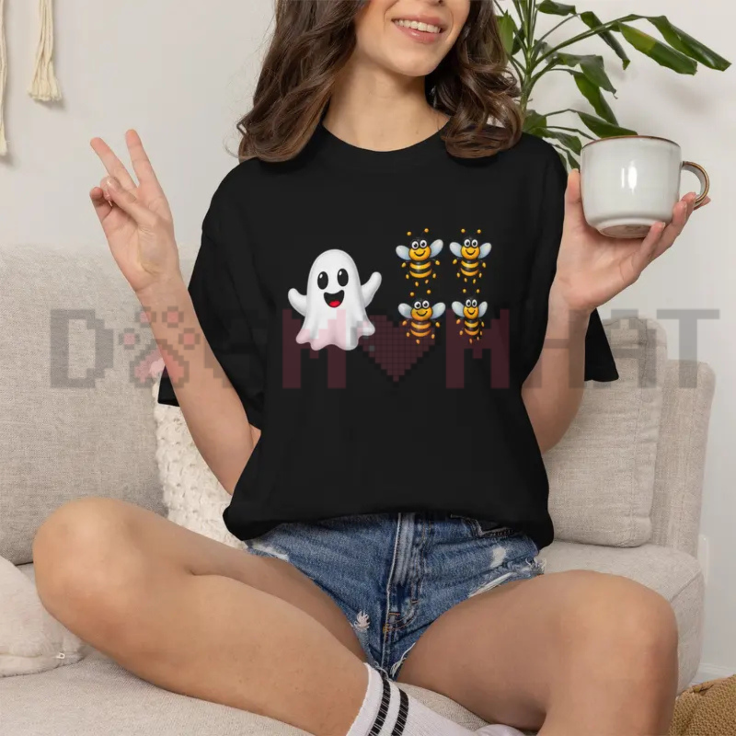 "Bo Bees" Funny Emoji Puzzle Halloween T-Shirt - Ghost & Bee Spooky Graphic Tee