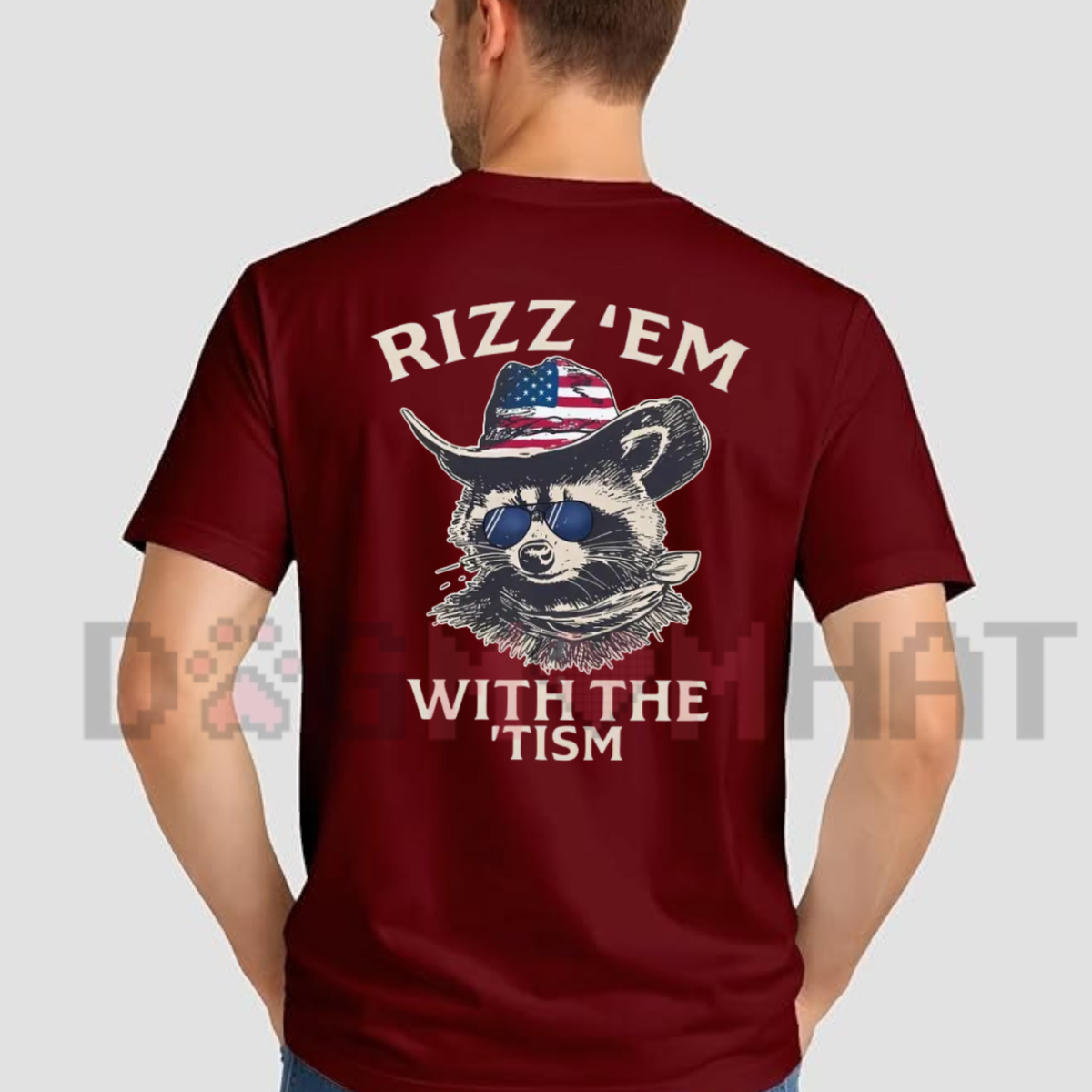 Patriotic Rizz ’Em With The ’Tism T-Shirt - Cool Raccoon Sunglasses & Cowboy Hat Graphic Tee