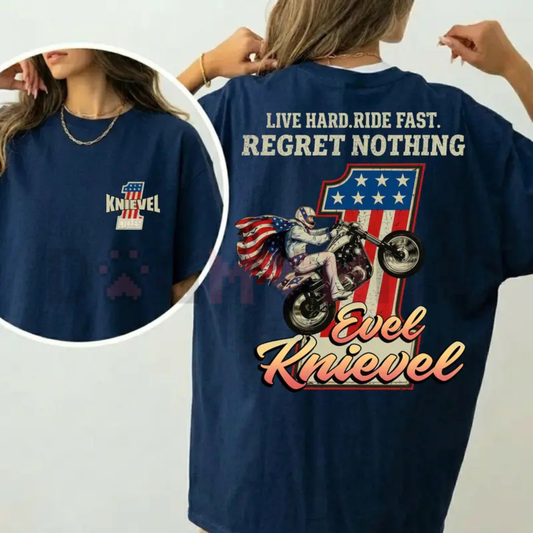 Evel Knievel "Live Hard Ride Fast" Shirt - Vintage American Rider Biker Tee