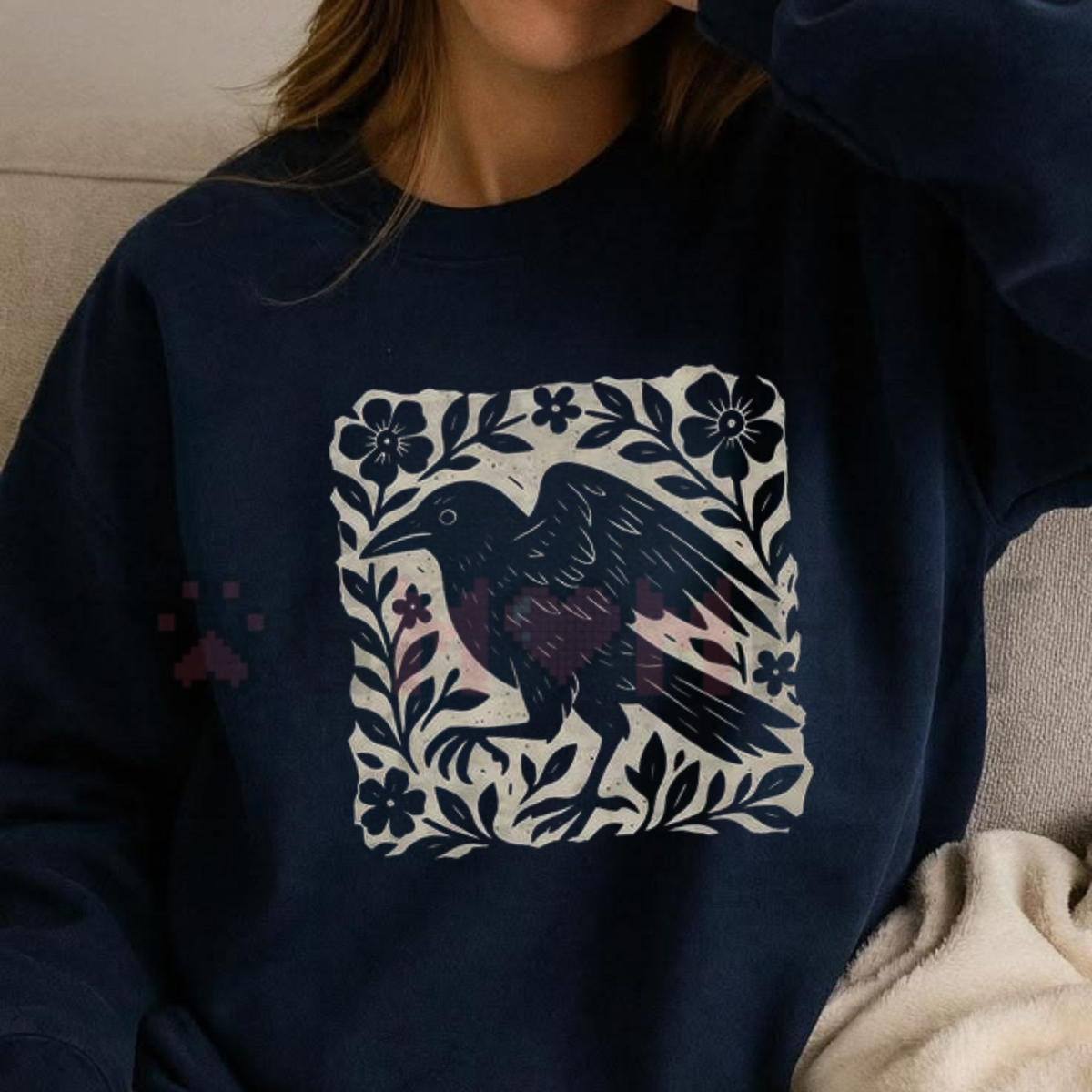 Parke Horizon Sweatshirt – Gothic Raven Linocut Style Dark Academia Graphic Crewneck