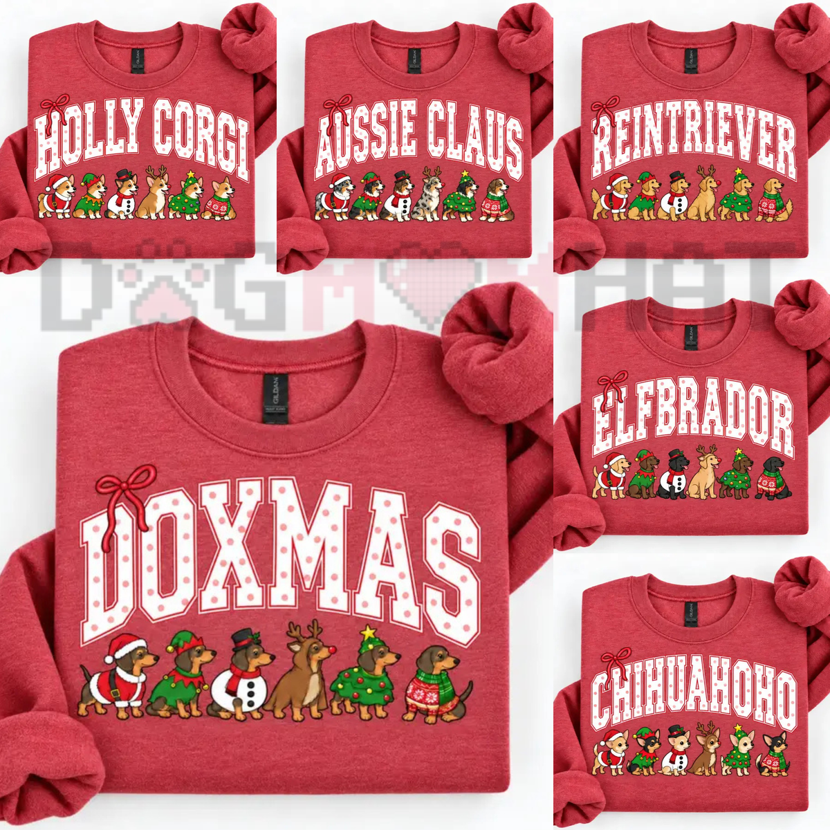 Merry Dogmas Holly Christmas Dog Breed Sweatshirt – Vintage Santa Dog Lover Crewneck