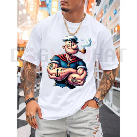 Popeye The Sailor Man Printed T-Shirt – Men's Urban Casual, Unisex Short Sleeve Crew Neck Tee