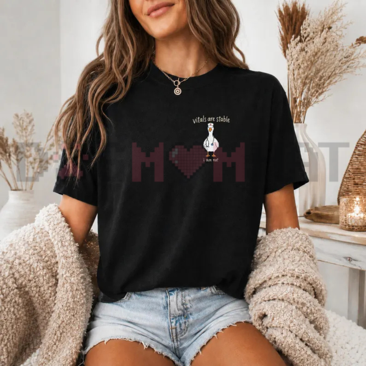 "Vitals Are Stable I Am Not" Funny Goose Nurse Graphic T-Shirt