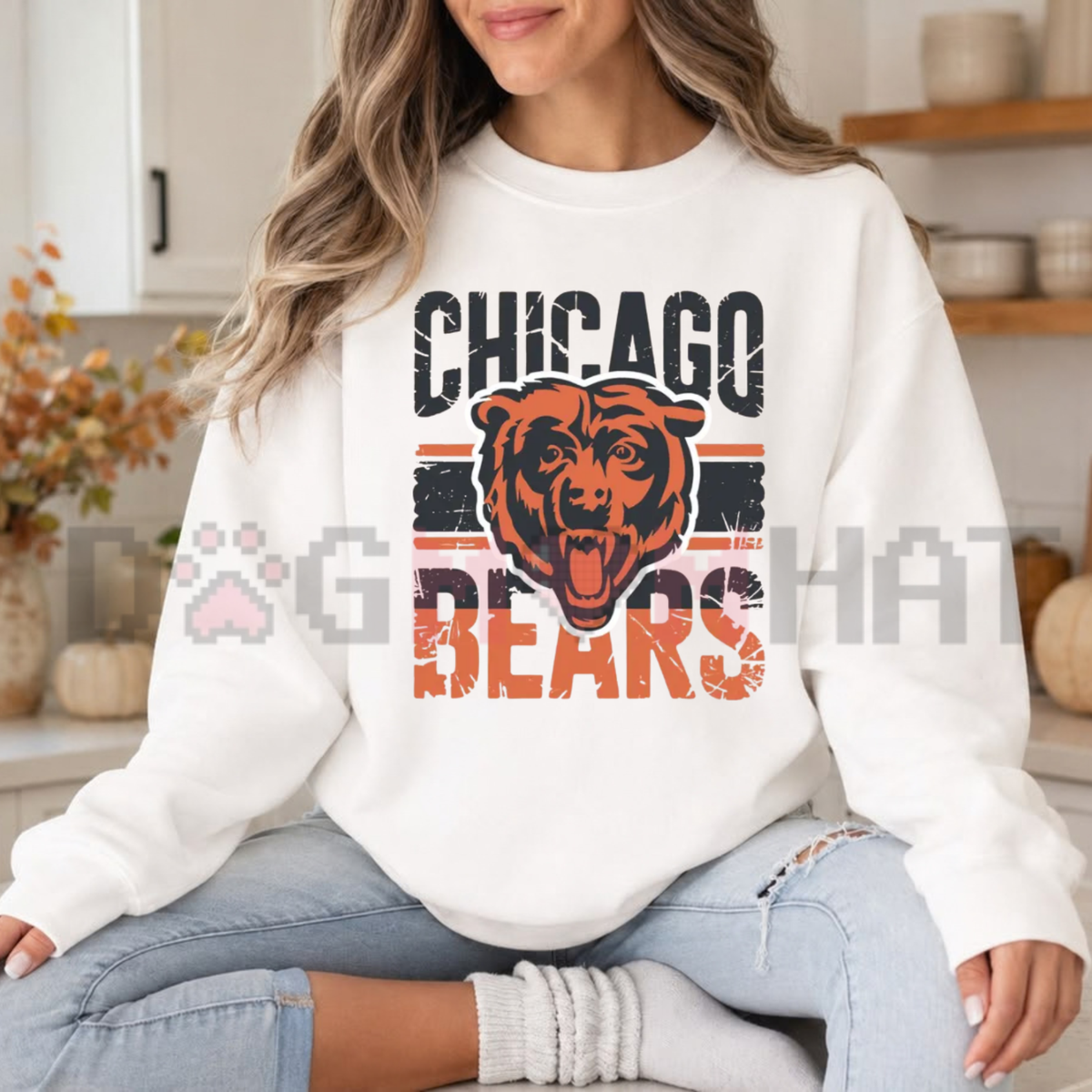 Chicago Football Vintage Gridiron Crewneck Graphic Sweatshirt