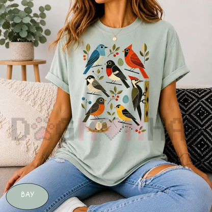 "Retro Backyard Birds Mid Century Modern" Graphic T-Shirt