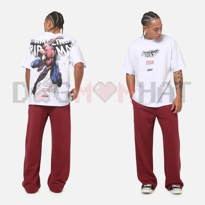 Web-Slinger Collage All Over Print Graphic Tee - White Marvel Spider-Man Full Coverage Unisex Streetwear Shirt