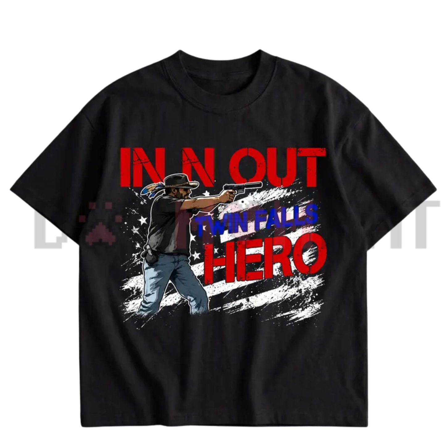 Twin Falls Landmark Hero Graphic Tee - In-N-Out Burger Culture Pure Cotton Fans Memorial T-Shirt