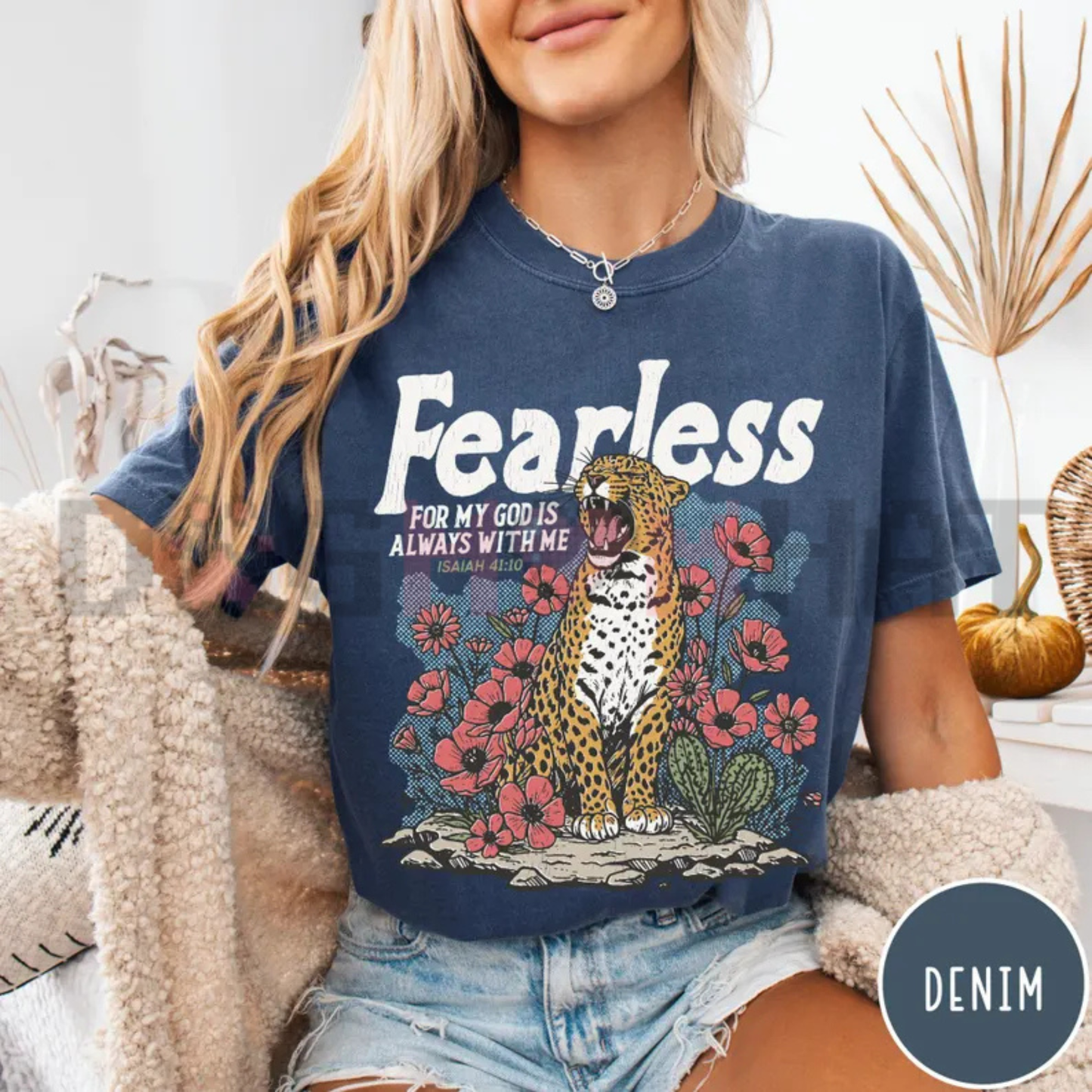 Fearless Isaiah 41:10 Bible Verse Graphic Tee - Faith Leopard Print Christian Cotton Unisex T-Shirt