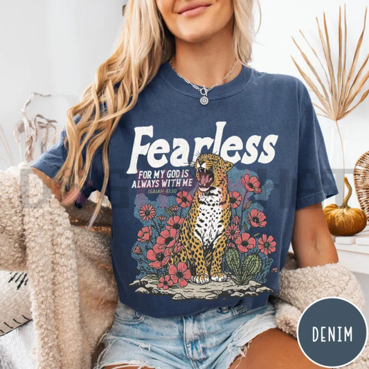 Fearless Isaiah 41:10 Bible Verse Graphic Tee - Faith Leopard Print Christian Cotton Unisex T-Shirt