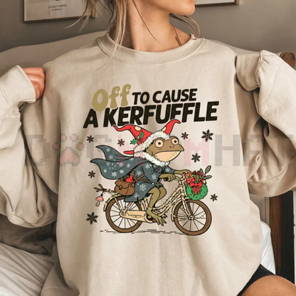 "Off to Cause a Kerfuffle" Frog Christmas Sweatshirt