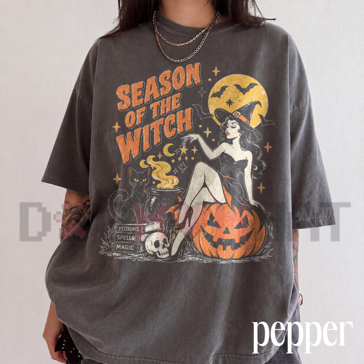 Season Of The Witch Comfort Colors® Pin Up Witch Graphic T-Shirt