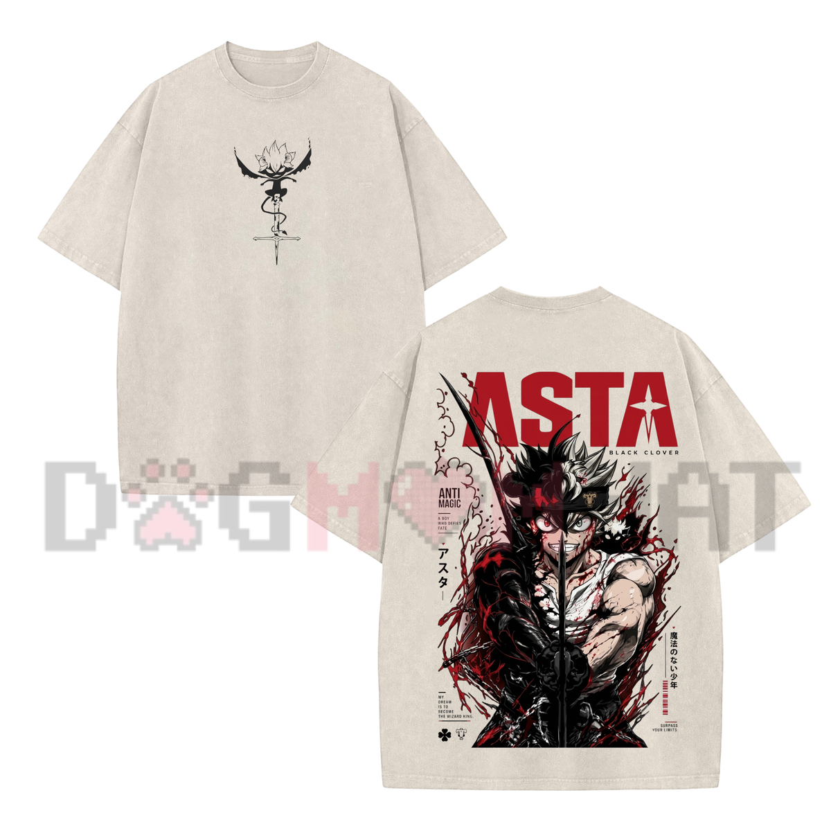 Vintage Washed Anti-Magic Demon Graphic Fleece Hoodie
