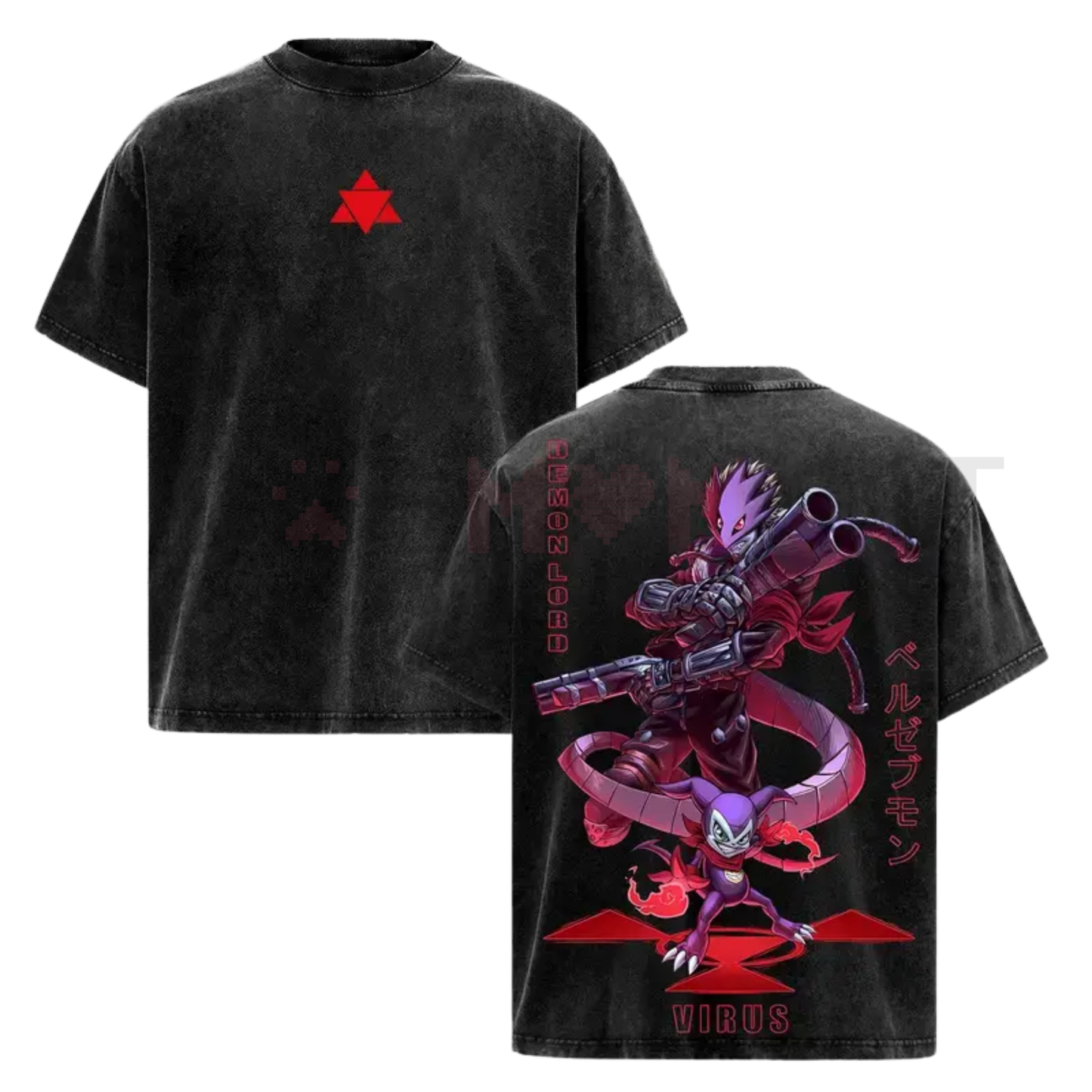 Beelzemon x Impmon T-Shirt – Digimon Vintage Washed Oversized Heavy Cotton Anime Tee