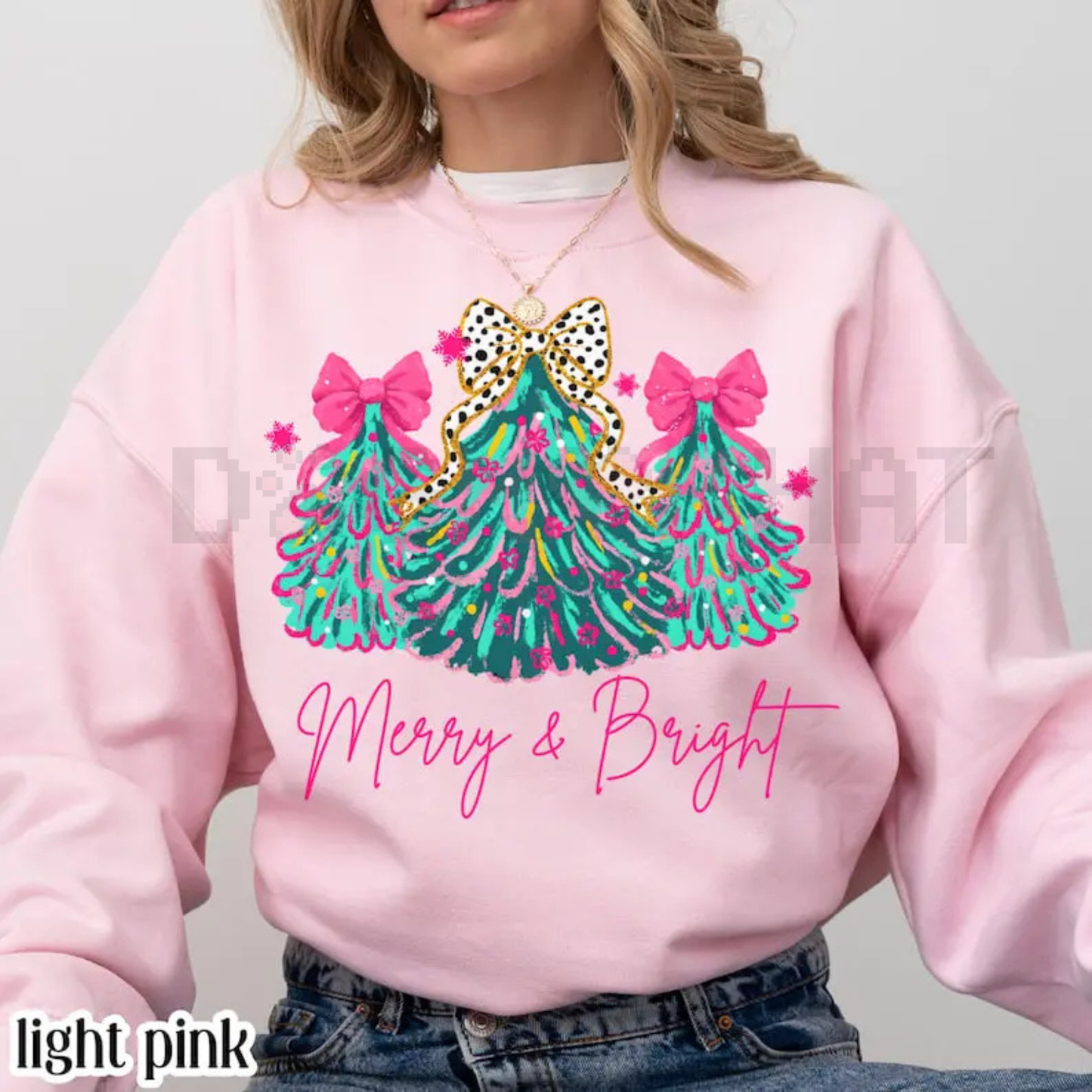 "Merry & Bright" Tree Sweatshirt with Festive Lights & Bows