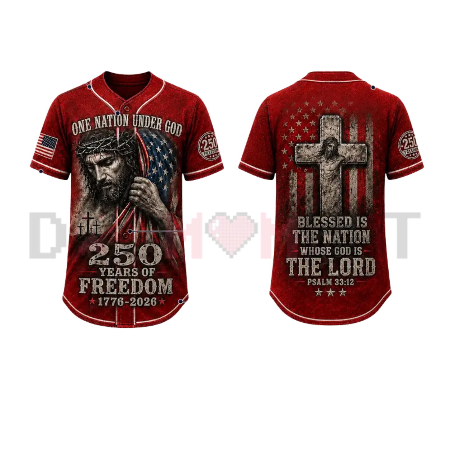 Christian Faith USA 250 Years of Freedom Baseball Jersey - Patriotic Cross Button Up