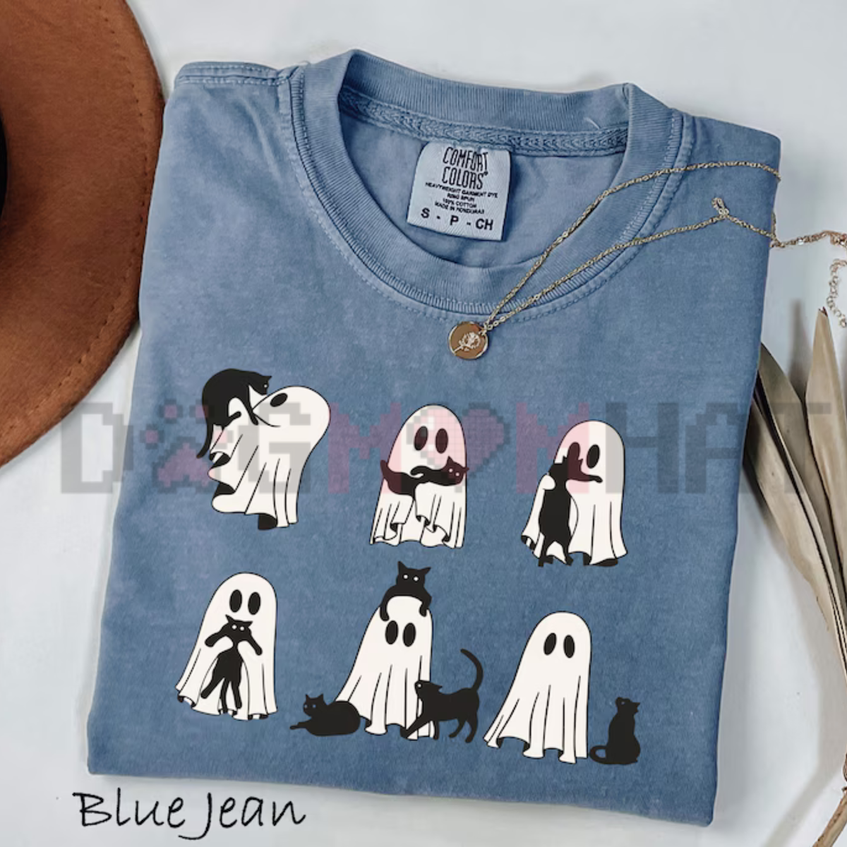 Comfort Colors® Black Cat Ghost T-Shirt - Cute Spooky Halloween Graphic Tee