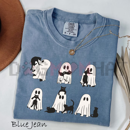 Comfort Colors® Black Cat Ghost T-Shirt - Cute Spooky Halloween Graphic Tee