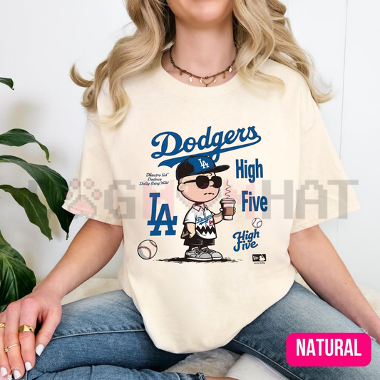"Chillen’ in LA" – Retro Cartoon Boy Baseball Coffee Top, LA Blue Team Inspired Fan Shirt