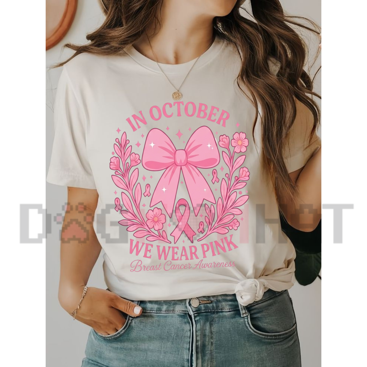October Pink Breast Cancer Awareness Halloween Ghost Graphic T-Shirt