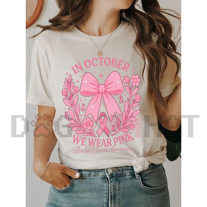October Pink Breast Cancer Awareness Halloween Ghost Graphic T-Shirt
