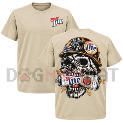 Retro Skull Pilsner Beer Hard Hat Graphic T-Shirt