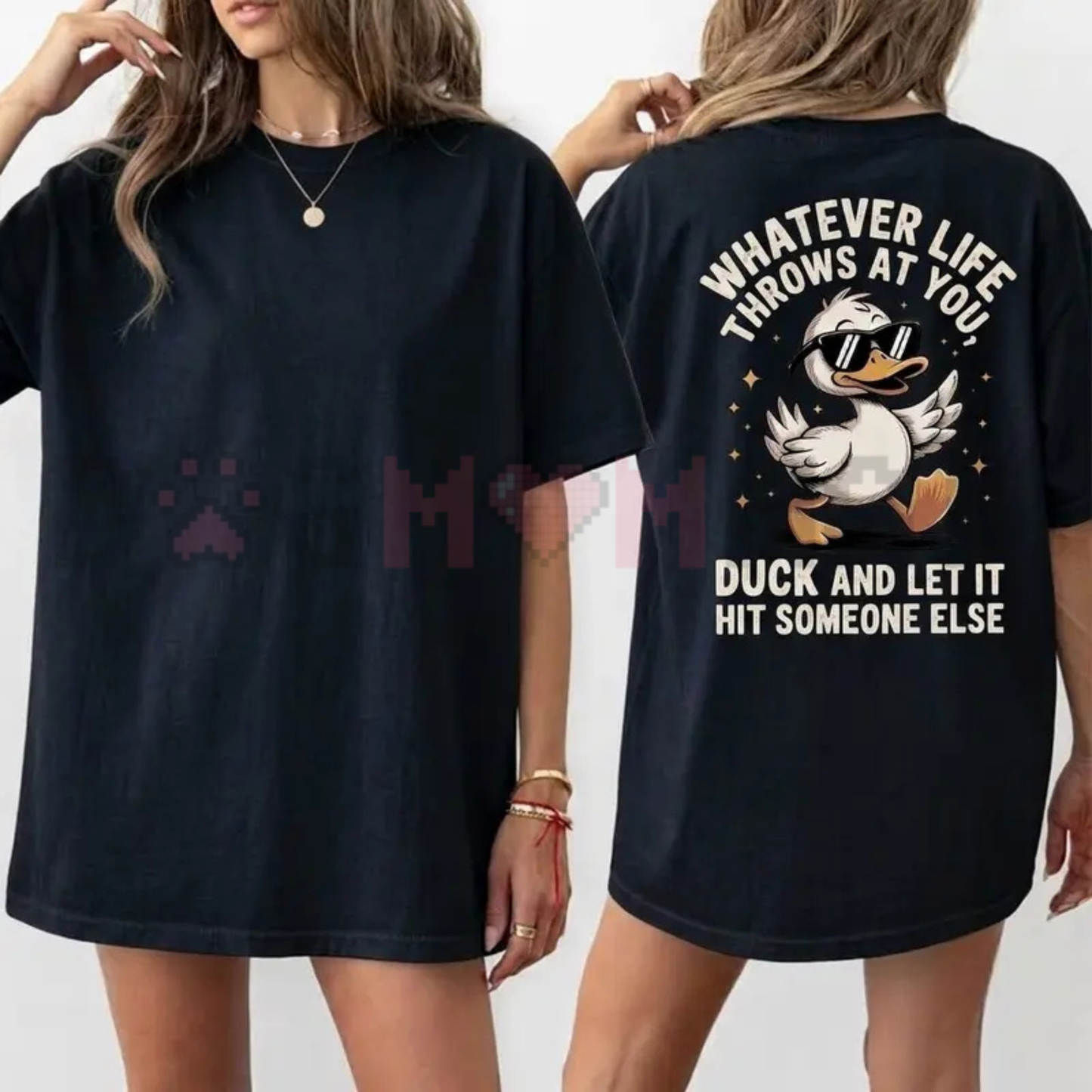 "Whatever Life Throws At You, Duck" Funny T-Shirt - Cute Sarcastic Pink Graphic Tee