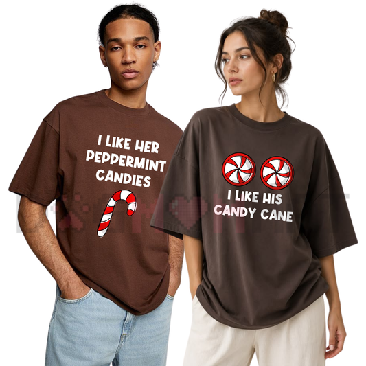 Funny Couples Candy Cane & Peppermint Christmas Graphic T-Shirt