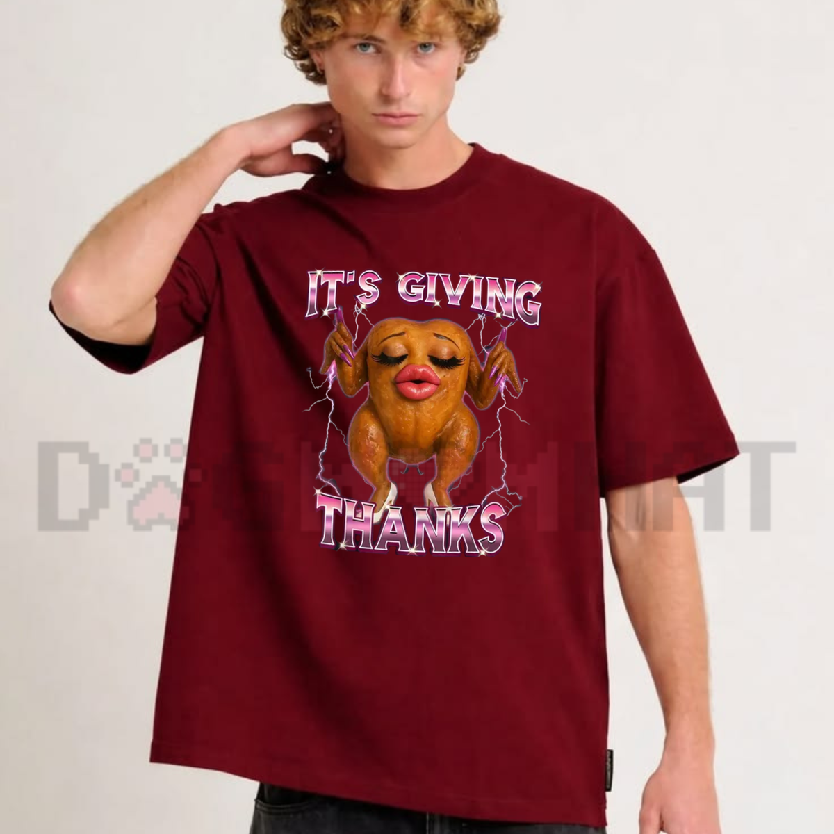 Festive Friction Tee – Fit Turkey Meme "It's Giving Thanks" Thanksgiving Graphic T-Shirt