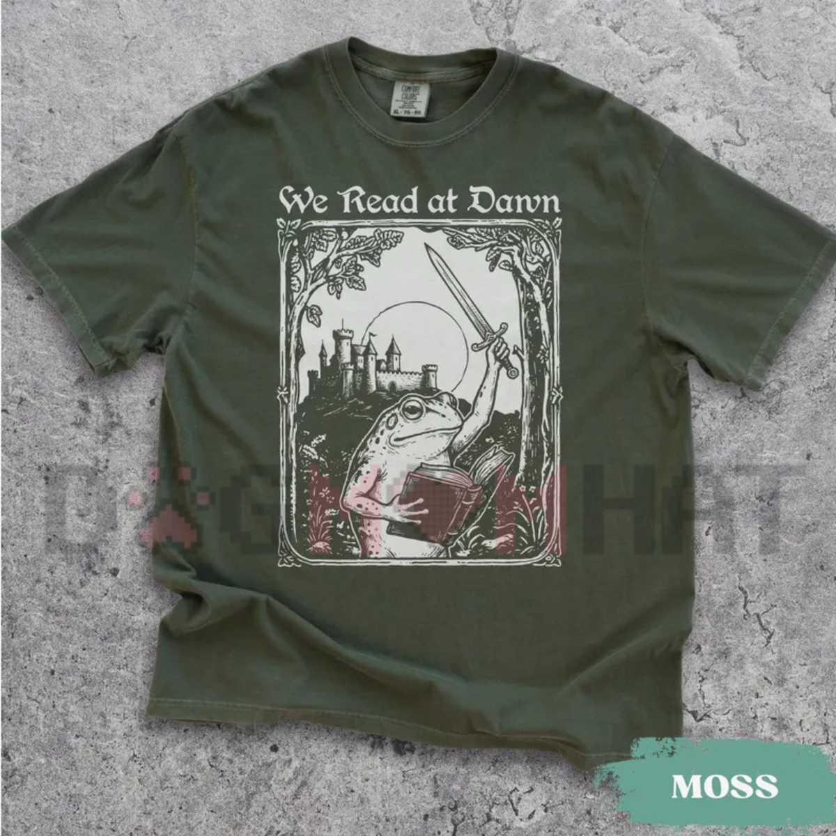 "We Read At Dawn" Bookish Frog & Medieval Graphic T-Shirt