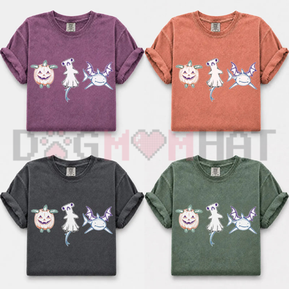 Spooky Ocean Legends Graphic Tee - Halloween Ghost Shark & Pumpkin Turtle Comfort Colors Cotton Shirt