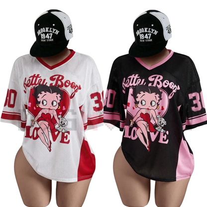 Y2K Breathable Mesh Vintage Doll V-Neck Jersey