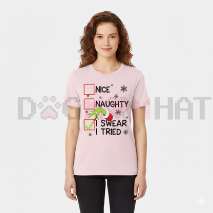 Groovy Naughty "I Swear I Tried" Christmas Holiday Unisex Tee