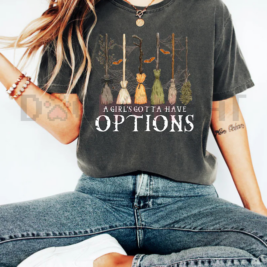 'A Girl Gotta Have Options' Witches Halloween Shirt – Retro Halloween T-Shirt, Funny Empowered Witch Tee