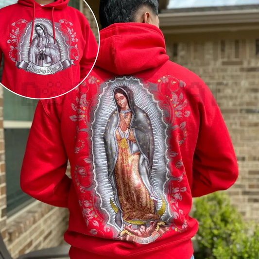 Red Virgen Mary Hoodie – Bold Religious Statement Apparel
