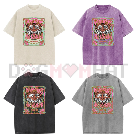 Wayii Fashion Acid Wash Vintage "The Heavens" Tiger T-Shirt
