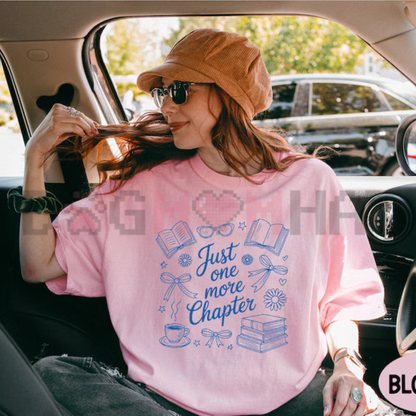 Just One More Chapter Floral Book Graphic Tee - Vintage Coffee & Books Soft Cotton Unisex Bookish Reader Gift T-Shirt