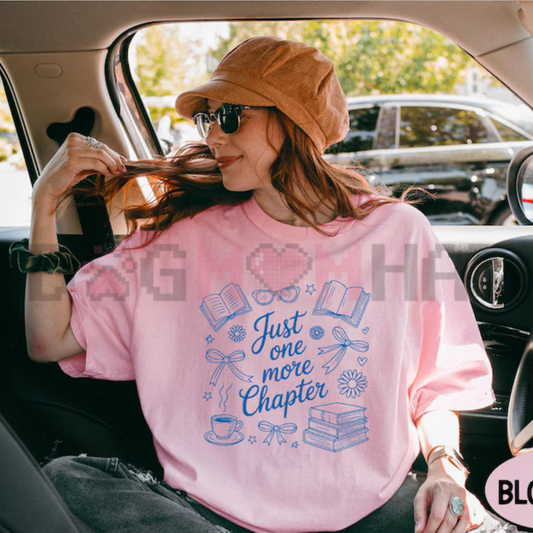 Just One More Chapter Floral Book Graphic Tee - Vintage Coffee & Books Soft Cotton Unisex Bookish Reader Gift T-Shirt
