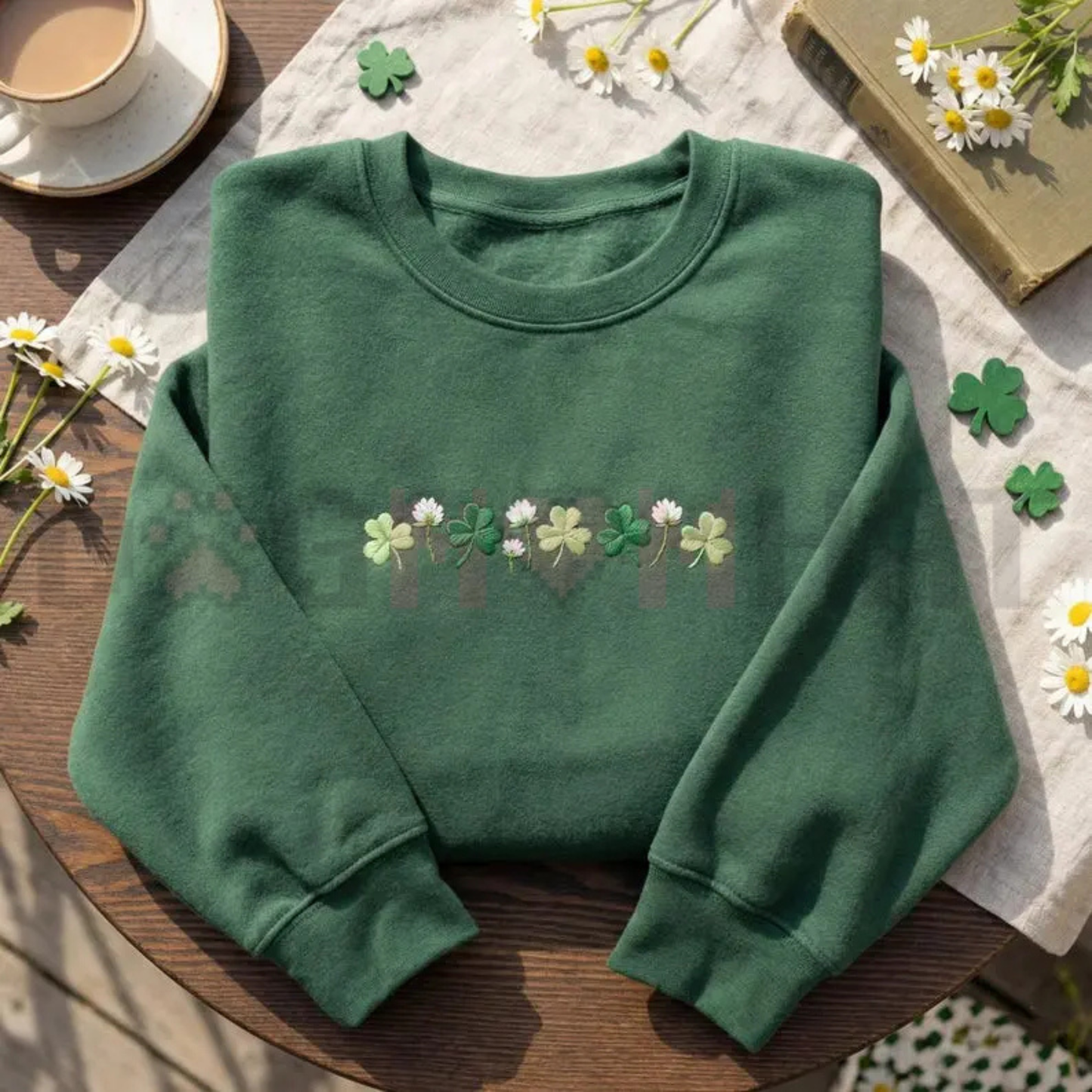 Embroidered Shamrock Meadow Crewneck
