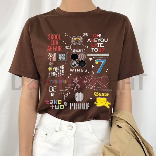 BTS Album Inspired Graphic T-Shirt – Retro K-Pop Discography Fan Tee