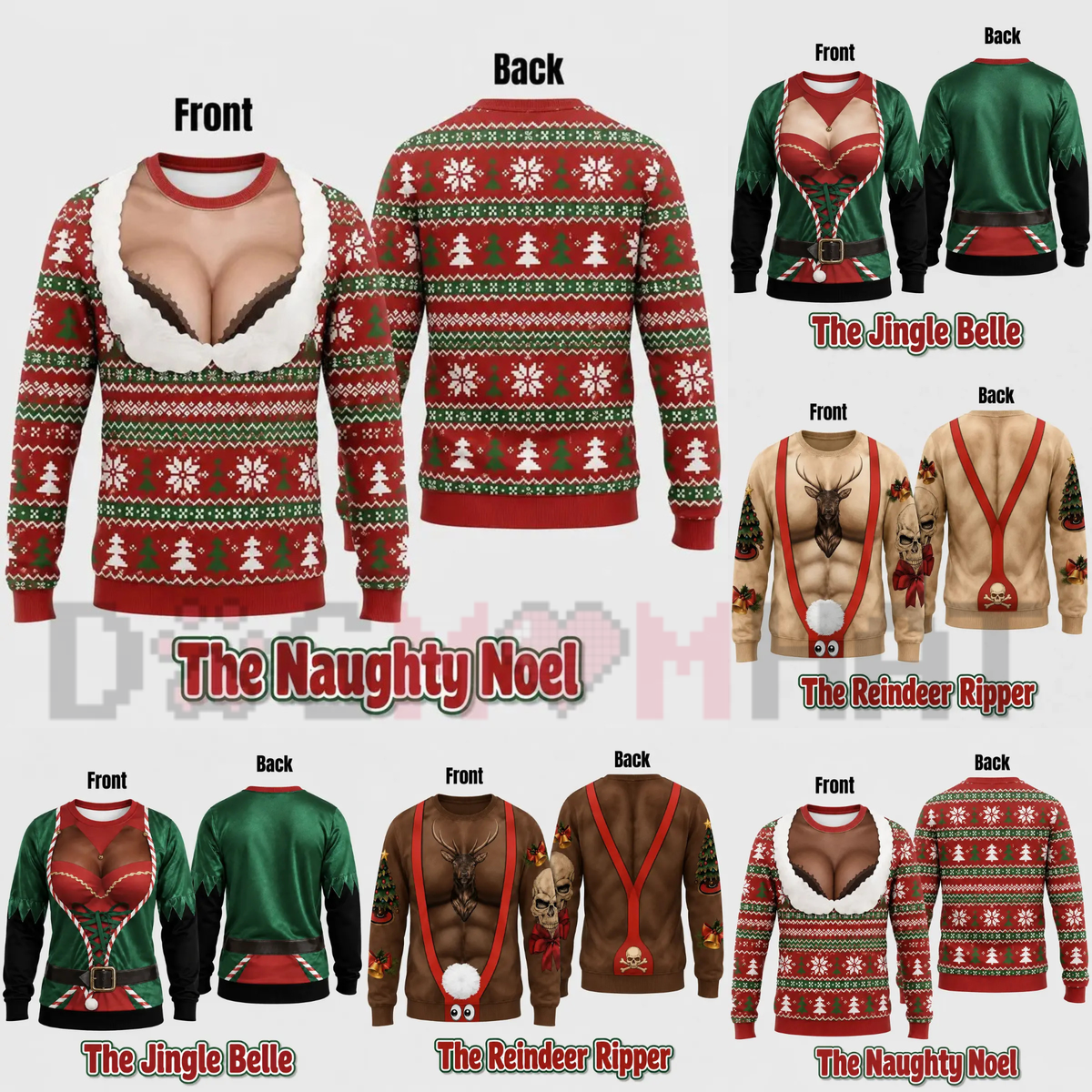 Cheeky Santa Ugly Christmas Sweatshirt – Funny Illusion Reindeer & Elf Crewneck