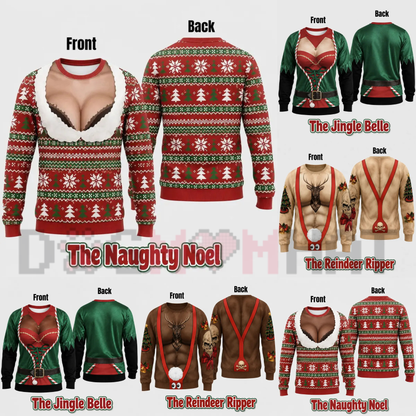 Cheeky Santa Ugly Christmas Sweatshirt – Funny Illusion Reindeer & Elf Crewneck