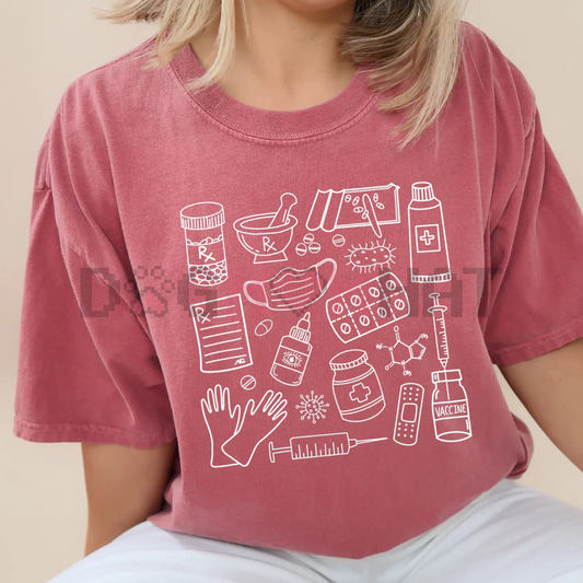 Pharmacy Doodle T-Shirt – Pharmacist & Technician Funny Medical Tee