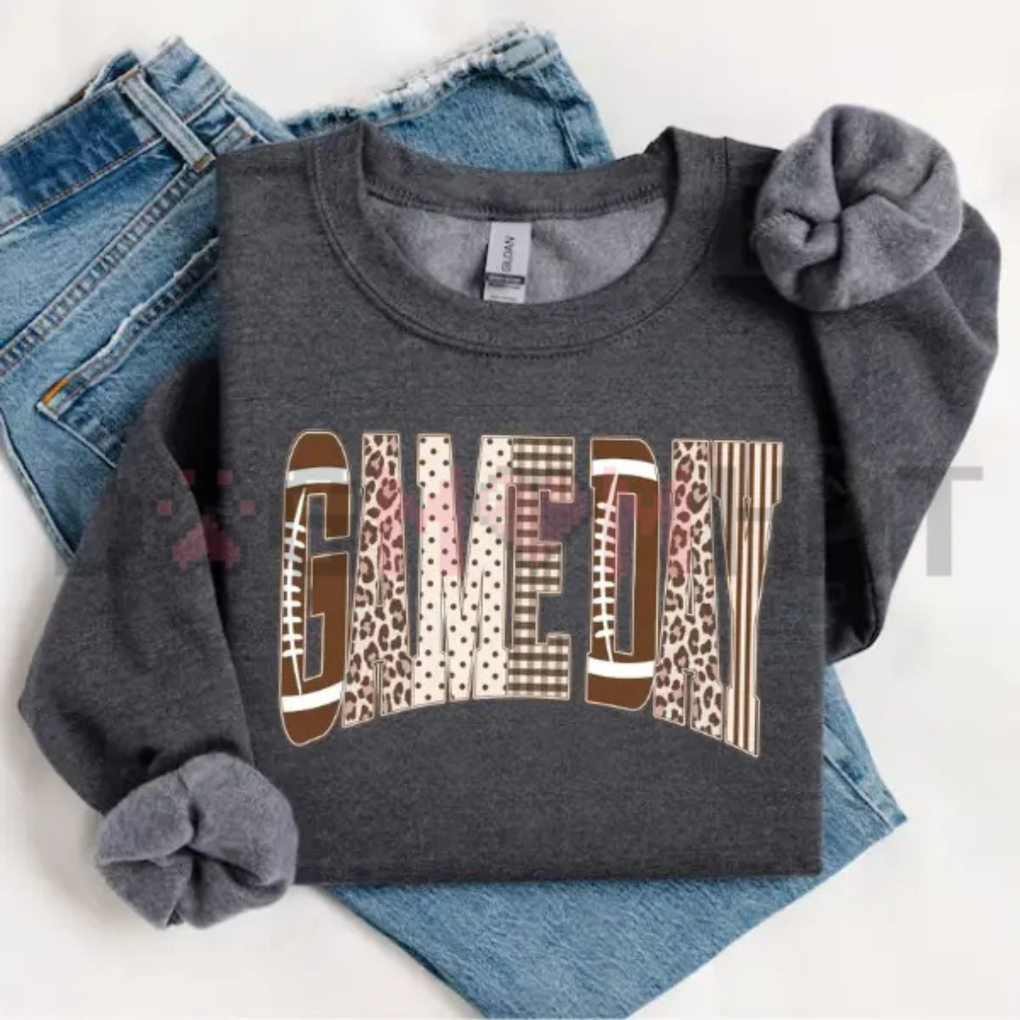 Preppy Game Day Touchdown Football Sweatshirt - Leopard Checkered Gingham Football Mom Soft Cotton Unisex Pullover