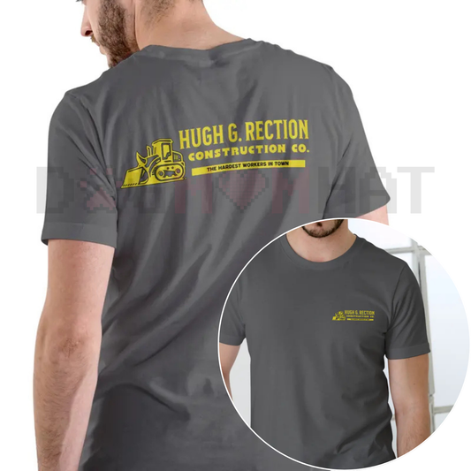 Hugh G. Rection Construction Co. Funny T-Shirt – Adult Humor Logo Design Tee