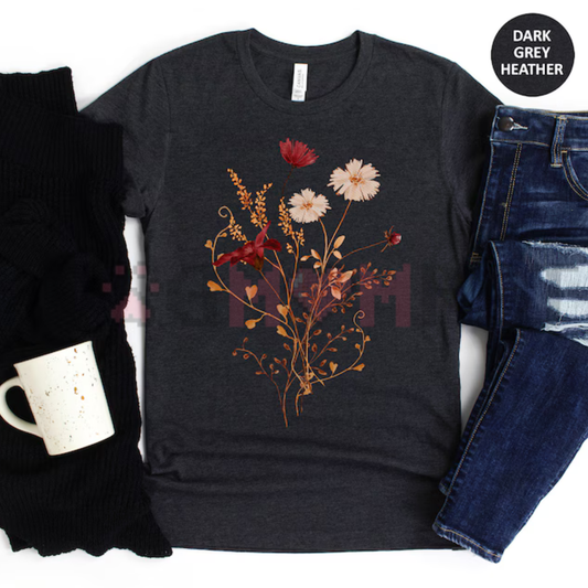 "Fall Watercolor Wildflowers" Autumn Graphic T-Shirt