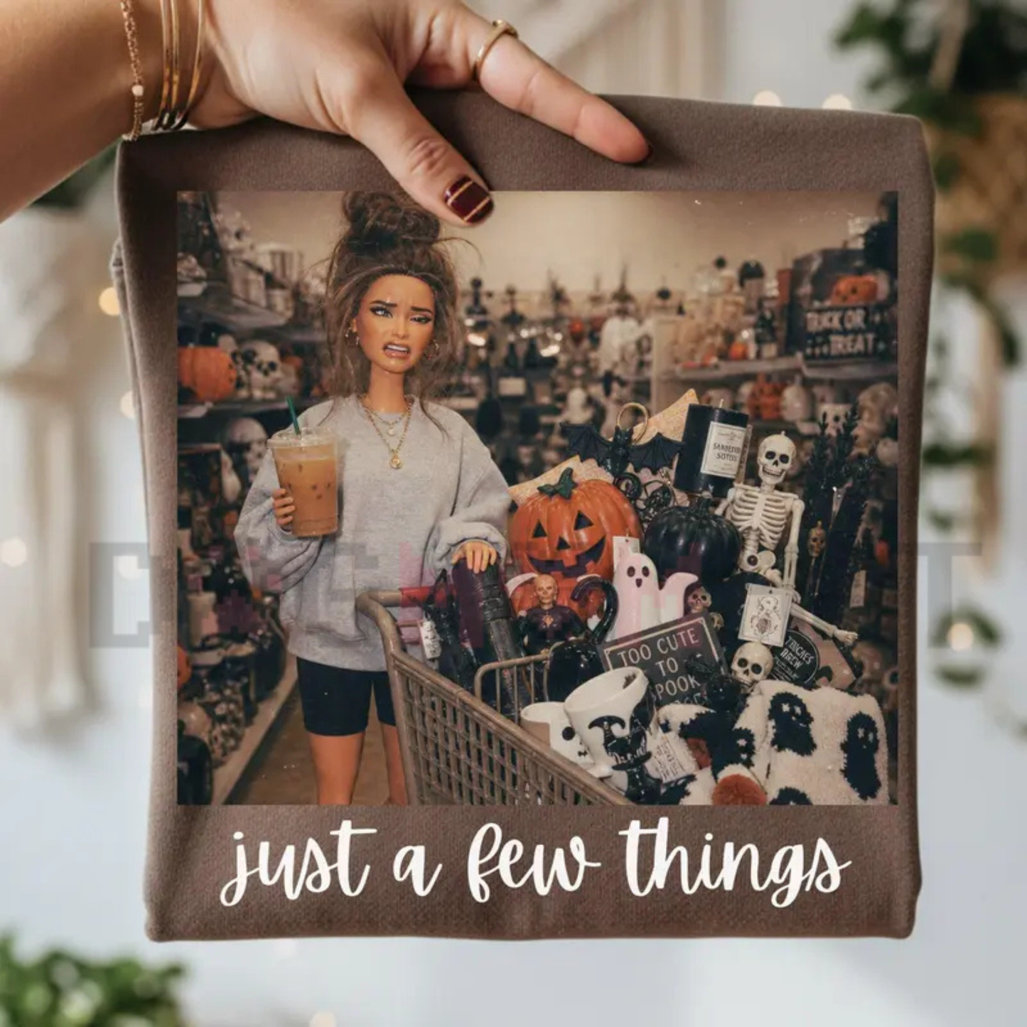 Comfort Colors Just A Few Things Halloween Shirt - Doll Face Spooky Shopping Tee
