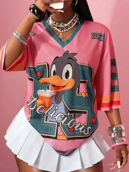 Y2K Retro Mesh Doll V-Neck Sporty Tee
